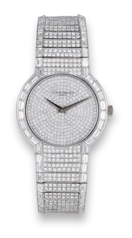 Vacheron Constantin.Platinum All Diamond.Vacheron Constantin, Geneve, movement.No. 731552, case No. 616325, Ref. 39548/ 988..Made in 1991..Extremely fine and important, platinum and.diamond-set water-resistant wristwatch with an.integral Vacheron Consta