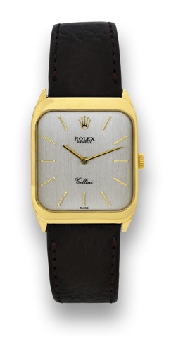 Rolex - Ref. 4105 - Cellini.Rolex, Cellini, case No. X467700, Ref. 4135. Made circa 1992..Fine and elegant, rectangular, thin, 18K yellow gold wristwatch.