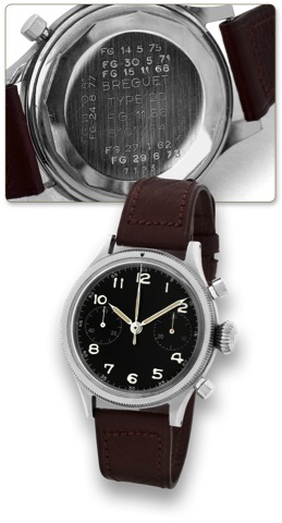 BREGUET _ TYPE XX - MILITARY ISSUE.Breguet, Type 20, Flyback, Ref. 7123. Made in the 1970's..Fine and rare, water-resistant, stainless steel aviator's.wristwatch with round button fly-back chronograph and.register.