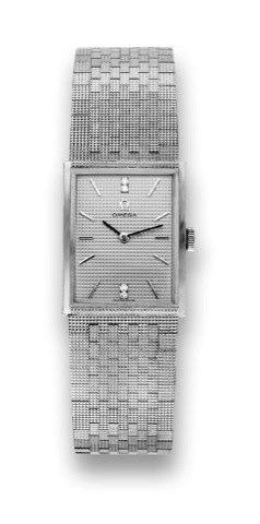Omega, movement No. 23533472, case No. 993632.Ref. 8097. Made in 1966..Very fine and elegant, rectangular, 18K white gold and.diamond lady