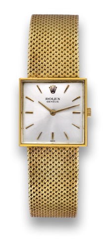 ROLEX _ REF.3643 _ SQUARE BRACELET.Rolex, Precision. Ref. 3643. Made circa 1945..Fine, square, 18K yellow gold wristwatch on integral.18k yellow gold Rolex bracelet.