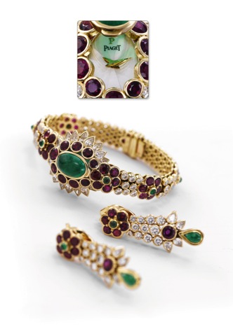 Piaget _ Haute Joaillerie _ Parure Rubis-Emeraude.Piaget, Swiss, Ref. GOA19295, G38A0030. Made circa 1990..A very, fine and rare, impressive, quartz lady
