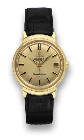 Omega, Yellow Gold hooded.Constellation.Omega, Ref. 14398 Yellow Gold Omega, Automatic.Chronometer, Officially Certified, Constellation.movement No. 19423023, case No. 554239, Ref. 14398.SC. Made in 1962..Fine and rare, center seconds, water resistant, se