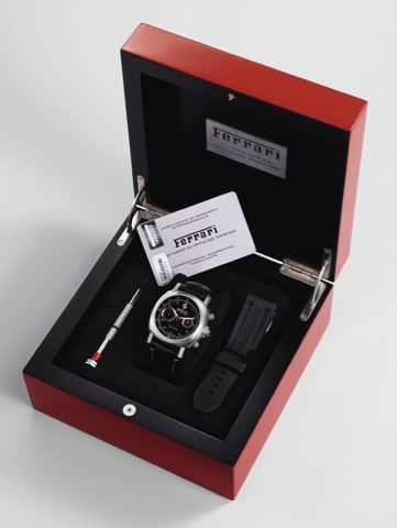 Ferrari _ Steel Chronograph Engineered.by Panerai - Fer 008.Ferrari - Engineered by Officine Panerai, Chronograph.Automatic, No. FB 713/800, case No. BB 1252598, Ref..F 6656. Made in a limited series of 800 pieces in 2007..Fine, cushion-shaped, large, wat
