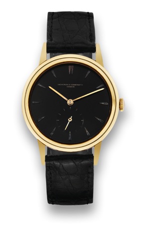 Vacheron Ref. 4715, Retailed.by Van Cleef Arpels.Vacheron Constantin, Geneve, movement No. 488373.case No. 323539. Made in the 1950's..Fine, 18K yellow gold wristwatch with black dial..To be sold without reserve