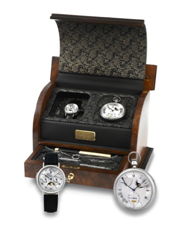 BREGUET _ PLATINUM MINUTE REPEATING PERPETUAL CALENDAR WRISTWATCH WITH A PLATINUM SELF-WINDING.TRIPLE-CALENDAR POCKET WATCH - MADE AS A SET IN 1992.Extremely fine, rare and important set of two Souscription watches. Made as a set in 1992. No. 41..Platinum