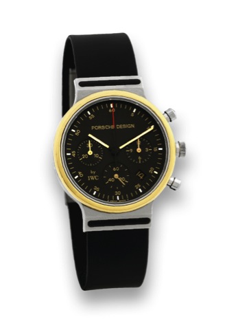 IWC - PORSCHE - QUARTZ - CHRONOGRAPH.International Watch Co., Schaffhausen, Porsche Design.case No. 2637330, Ref. 3720. Made in the 1990's..Fine, water-resistant, titanium, stainless steel and yellow gold.quartz wristwatch with date, round button chronogr