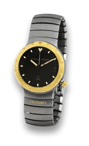 IWC - PORSCHE DESIGN - TITANIUM - OCEAN 500.International Watch Co., Schaffhausen, Porsche Design.Ocean 500, case No. 2515443, Ref. 3503. Made in the.1980's..Fine, center seconds, self-winding, water-resistant, titanium.and yellow gold wristwatch with dat