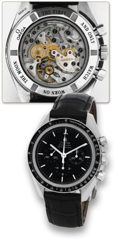 OMEGA - STEEL - SPEEDMASTER PROFESSIONAL.Omega, Speedmaster Professional, case No. 77197253.Ref. 38735031. Made in 2006..Fine, water-resistant, stainless steel wristwatch with round.button chronograph, registers, black bezel with tachometer.and a stainles