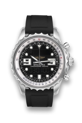BREITLING _ QUARTZ CHRONOSPACE.Chronometre Certificate, Chronospace, case No. 1329173.Ref. A78365. Made circa 2010..Fine, two time zone, water-resistant, quartz wristwatch with.timer, chronograph to 1/100th seconds, alarm and with.a rubber strap and deplo