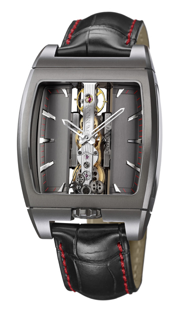 Corum, Golden Bridge.for Only Watch.Corum, Golden Bridge, Automatic, case.No.2286641, Ref. 313.150.04/0081 FKII..Vey fine and unique, curved tonneau-shaped.water resistant, with visible Golden Bridge.movement, Titalyte-treated titanium wristwatch.with Tit