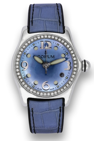 CORUM BUBBLE.Corum, Bubble, case No. 778686, Ref. 39.151.47. Sold in July 2005..Fine, curved, center seconds, self-winding, water-resistant, mid size stainless steel and diamond wristwatch with.date and a stainless steel and Corum double deployant clasp. 
