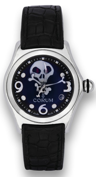 CORUM BUBBLE JOLLY ROGER.Corum, Bubble Jolly Roger, No. 204/1000, case No. 1691446, Ref. 039.260.20. Made in a limited edition.of 1000 pieces circa 2004..Fine, curved, center seconds, self-winding, water-resistant, stainless steel, wristwatch with date an