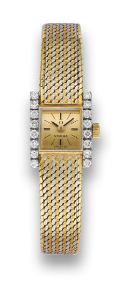 OMEGA, REF. 8054 GOLD DIAMOND.Omega, movement No. 19897404, case No. 590066, Ref. 8054. Made circa 1965..Fine and elegant, square, 18K yellow, white gold and diamond lady
