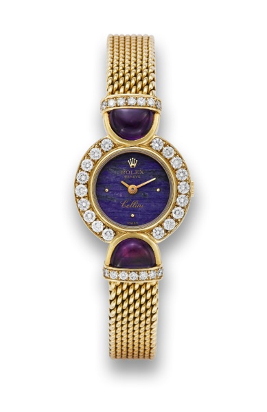 ROLEX REF. 2466 YELLOW GOLD AND DIAMOND.CELLINI.Rolex, Geneve,Cellini, case No. R815138, Ref. 2466. Made.circa 1988..Very fine, rare and elegant, 18K yellow gold and diamond.wristwatch with an integral 18K yellow gold and diamond.Rolex woven bracelet with