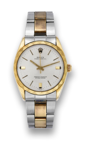 ROLEX REF. 1025 GOLD SHELL.Rolex, Oyster Perpetual Date, Superlative Chronometer.Officially Certified, case No. 2115163, Ref. 1025. Made.circa 1966..Fine, center seconds, self-winding, water-resistant, yellow.gold shell over stainless steel wristwatch wit
