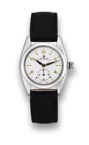 ROLEX, REF. 2764, OYSTER PERPETUAL.Rolex Oyster Perpetual, case No. 108355, Ref. 2764. Made in the 1940's..Fine, tonneau-shaped, self-winding, water-resistant, stainless steel wristwatch with a stainless steel Rolex buckle.