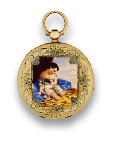 BAILLY, GOLD ENAMEL PENDANT WATCH.Bailly, Succr. De Weibbel, Quai du Rhone 