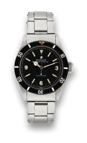 ROLEX, REF. 6200, SUBMARINER.EXPLORER DIAL.Rolex, Oyster Perpetual, Submariner, case No. 32239X.Ref. 6200. Made circa 1955..Fine and very rare, center seconds, self-winding, waterresistant.stainless steel diver's wristwatch with bi-directional.revolving b