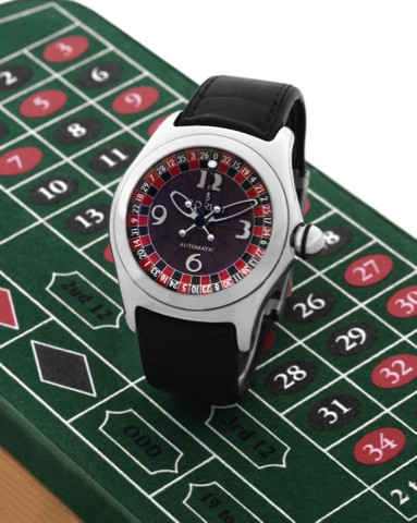 CORUM REF. 082.150.20 BUBBLE CASINO.Corum, Bubble Automatic, Limited Special Edition 2003.Ref. 082.150.20. Made as a special edition only in 2003..Fine and rare, curved, center seconds, self-winding, waterresistant.stainless steel, wristwatch with a stain
