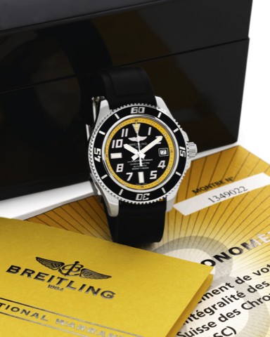 BREITLING SUPEROCEAN STEEL CHRONOMETER.Breitling, SuperOcean, Chronometer, Automatic, 5000 ft /.1500m, No. 1349022, Ref. A17364. Made in 2010, sold July.29th, 2011..Fine, large, center seconds, self-winding, water resistant.to 1500 m, stainless steel dive
