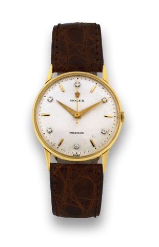 ROLEX REF. 8961 YELLOW GOLD DIAMOND.Rolex, Precision, Ref. 8961. Made in the 1950s..Fine, center seconds, 18K yellow gold and diamond wristwatch.