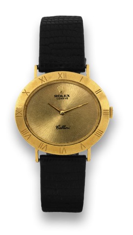 ROLEX CELLINI REF. 3831 YELLOW GOLD.Rolex, Geneve, Cellini, case No. 2543294, Ref. 3831. Made.circa 1970..Fine and elegant, thin, horizontal oval, 18K yellow gold.wristwatch with a yellow gold-plated Rolex buckle..To be sold without reserve