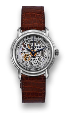 HERMES REF. SM1.710 SKELETON STEEL.Hermes, Paris, case No. 1571723, Ref. SM1.710. Made in the 2000's..Fine, stainless steel wristwatch with a Hermes stainless steel deployant clasp. Accompanied by original Hermes.box and instructions..To be sold without r