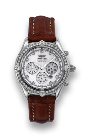 BREITLING DIAMOND-SET SHADOW FLYBACK.Breitling, Shadow Flyback Chronometre Automatic, case.No. 420740, Ref. A35312. Made circa 2002..Fine, self-winding, water-resistant, stainless steel and.diamond set wristwatch with round button chronograph.registers, t