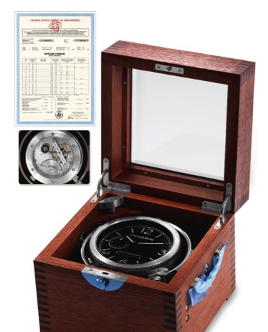 PANERAI REF. OP 6672 PAM 245 MARINE CHRONOMETER.Panerai, No. K06/30, case No. 1450206, Ref. OP 6672 PAM 245. Made in a limited.edition of 30 and sold on September 26, 2009..Fine and very rare, teak and steel, marine chronometer with linear 52-hour power.r