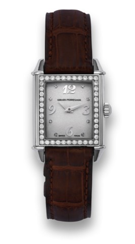GIRARD-PERREGAUX REF. 25890 WRISTWATCH.WITH A STAINLESS STEEL DIAMOND.Girard-Perregaux, La Chaux-de-Fonds, Vintage 1945.No. 4156, Ref. 25890. Made in the 2000s..Fine, square and curved, water-resistant, stainless steel and.diamond lady's wristwatch with