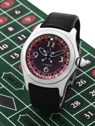 CORUM REF. 082.150.20 BUBBLE CASINO.Corum, Bubble Automatic, Limited Special Edition 2003.Ref. 082.150.20. Made as a special edition only in 2003..Fine and rare, curved, center seconds, self-winding, waterresistant.stainless steel, wristwatch with a stain