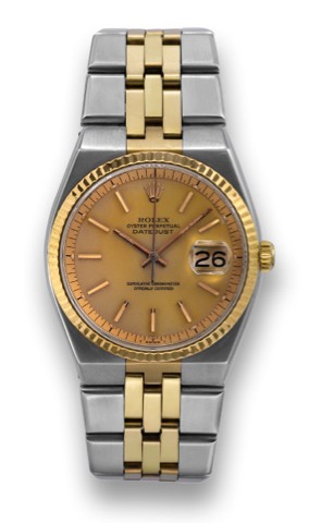 ROLEX REF. 1630 STEEL GOLD DATEJUST.Rolex, Oyster Perpetual, Datejust, Superlative Chronometer.Officially Certified, case No. 5487266, Ref. 1630. Made circa.1978..Fine and rare, tonneau-shaped, center seconds, self-winding.water-resistant, stainless ste