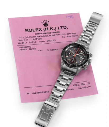 TUDOR REF. 94210/9420 CHRONO TIME.Tudor, Automatic - Chrono Time, case No. 890139, Ref. 9420/0, case made by Rolex, Geneva. Made in the 1980s..Fine, self-winding, water resistant, stainless steel wristwatch with round button chronograph, registers, tachom