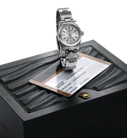 ROLEX REF. 176200 LADY'S OYSTER PERPETUAL.DOMINOS PIZZA.Rolex, Oyster Perpetual, Superlative Chronometer, Officially.Certified, case No. M885238, Ref. 176200. Sold on January.20, 2010..Fine, center seconds, self-winding, water-resistant, stainless.steel l