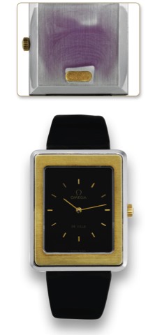 Omega De Ville, movement No. 39331070.Ref. 1110136. Made circa 1980..Fine, rectangular, stainless steel wristwatch with a stainless.steel Omega buckle..To be sold without reserve