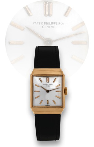 PATEK PHILIPPE REF. 594 PINK GOLD.Patek Philippe Co., Geneve, movement No. 851166, case.No. 619561, Ref. 594. Made in 1939, sold on April 12th, 1940..Very fine and rare, square, 18K pink gold wristwatch..Accompanied by the Extract from the Archives.