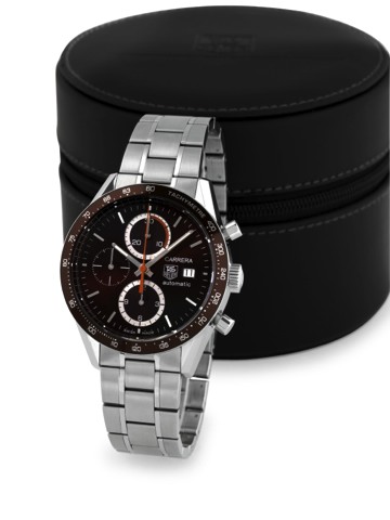 TAG HEUER CARRERA, STEEL.Tag Heuer, Carrera, Automatic, case No. VG4166, Ref..CV2013. Made in the 2000's..Fine, water resistant, self-winding, stainless steel wristwatch.with round button chronograph, registers, date, tachometer.with a stainless steel Tag