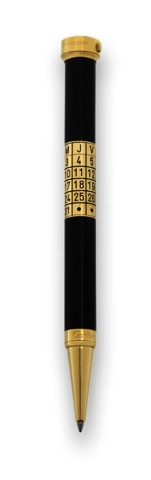 CARTIER CALENDAR WATCH PEN _ LIMITED EDITION.Cartier, Ballpoint _ Calendar _ Watch Pen, No. 1473 / 2000, Ref. 190005. Made in a limited edition of 2000 pieces.in 2001..Very fine, black lacquer and gold-plated writing pen with manual calendar and quartz wa