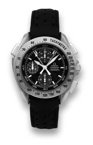 OMEGA SPEEDMASTER RATTRAPANTE, STEEL.Omega, Speedmaster Automatic, Chronometer, case.No. 60096622, Ref. 354050. Made circa 2000..Fine, self-winding, water-resistant, stainless steel.wristwatch with square button split-seconds chronograph.registers, tachom