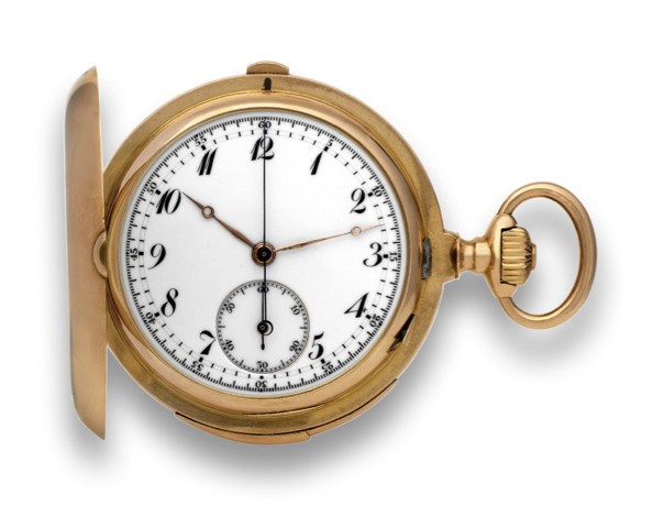 MONS B. POITEVIN V. LEJEUNE MINUTE REPEATING CHRONOGRAPH.Mons B. Poitevin V. Lejeune, L. Gironde Succr., 22 Rue Vivienne, Paris, No. 58856.case No. 43471. Made circa 1890..Very fine, 18K pink gold, minute-repeating, hunting cased, keyless pocket wat