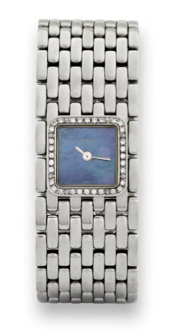 CARTIER REF. 2420 LADY’S.STEEL DIAMONDS.Cartier, No. 51965, Ref. 2420. Made circa.2000..Fine, lady’s stainless steel and.diamond-set, water-resistant, quartz.wristwatch with an integral stainless steel.bracelet with concealed deplyant clasp.