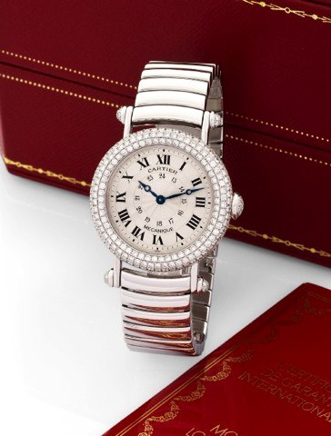 CARTIER REF. 1464 DIABLO WHITE GOLD.DIAMONDS.Cartier, Diablo Mecanique, No. CC 30361, Ref: 1464. Sold.on October 20th, 1995..Fine and very elegant, lady’s water-resistant, 18K white.gold and diamond-set wristwatch with a heavy 18K white.gold Cartier brace