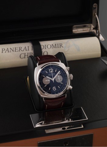 PANERAI REF. OP 6596 PAM 163 CHRONOGRAPH STEEL.Radiomir Panerai Officine Chronograph, No. F 164 / 230, case No. BB1106900, Ref. OP 6596. Made in a limited edition of 230.pieces in 2003..Very fine, large, cushion-shaped, water resistant to 100 meters, stai