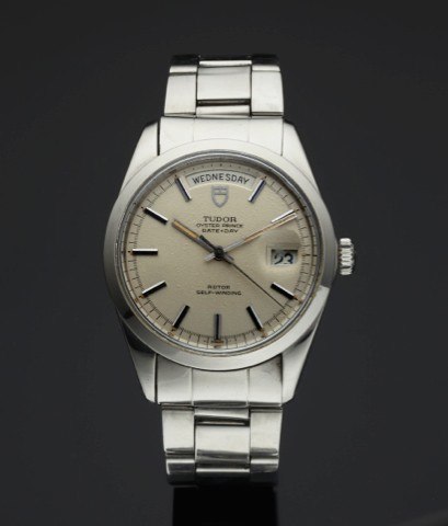 TUDOR REF. 7017 DATE DAY STEEL.Tudor, Oyster Prince, Date-Day, Rotor, Self-Winding.Ref. 7017/0, case made by Rolex, Geneva. Made in the.1960’s..Fine, center seconds, self-winding, water-resistant, stainless.steel wristwatch with day and date and a stainle