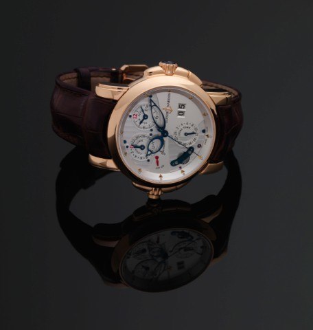 ULYSSE NARDIN SONATA DUAL TIME ALARM PINK GOLD.Ulysse Nardin, Le Locle, Swiss, Sonata Dual Time, No. 267, Ref. 676-88. Made circa 2006. Production of this reference started in.2003..Very fine, rare and unusual, large, center seconds, two crowns, self-wind