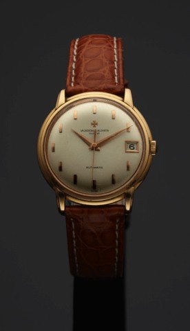 VACHERON CONSTANTIN REF. 6394 VERTICAL.INDEXES PINK GOLD.Vacheron Constantin, Genève, Automatic, movement No..582138, case No. 409617, Ref. 6394Q. Made in 1966..Very fine, center seconds, water resistant, self-winding, 18K.pink gold wristwatch with da