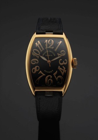 FRANCK MULLER REF. 5850 SC SUNSET.PINK GOLD.Franck Muller, Cintree Curvex, Sunset, Ref. 2852 SC, No. 216..Made in 2003..Fine and elegant, tonneau-shaped, center-seconds, selfwinding.18K pink gold wristwatch.