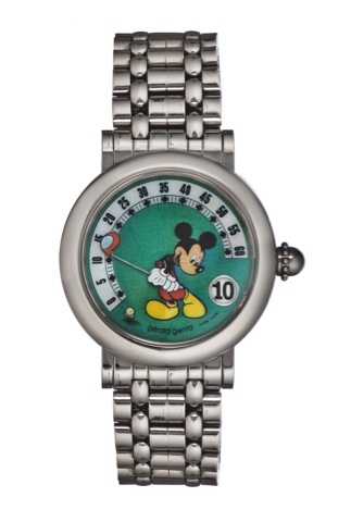 GERALD GENTA, MICKEY MOUSE.RETRO FANTASY, STEEL.Gérald Genta, Genève, Retro Fantasy - Disney.Automatic, case No. 88396, Ref. G 3632. Made in.the late 1990s..Fine and unusual, jump hour and retrograde minutes, selfwinding.waterresistant, stainless steel wr