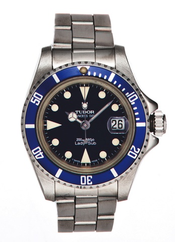 TUDOR, REF.96090, LADY’S PRINCESS DATE.LADY SUB, STEEL.Tudor, Princess Date, Lady-Sub, 200m = 660ft.case No. B479081, Ref. 96090, case made by Rolex.Geneva. Sold on 19th, July 1997..Fine, center seconds, self-winding, water-resistant.stainless steel lady’